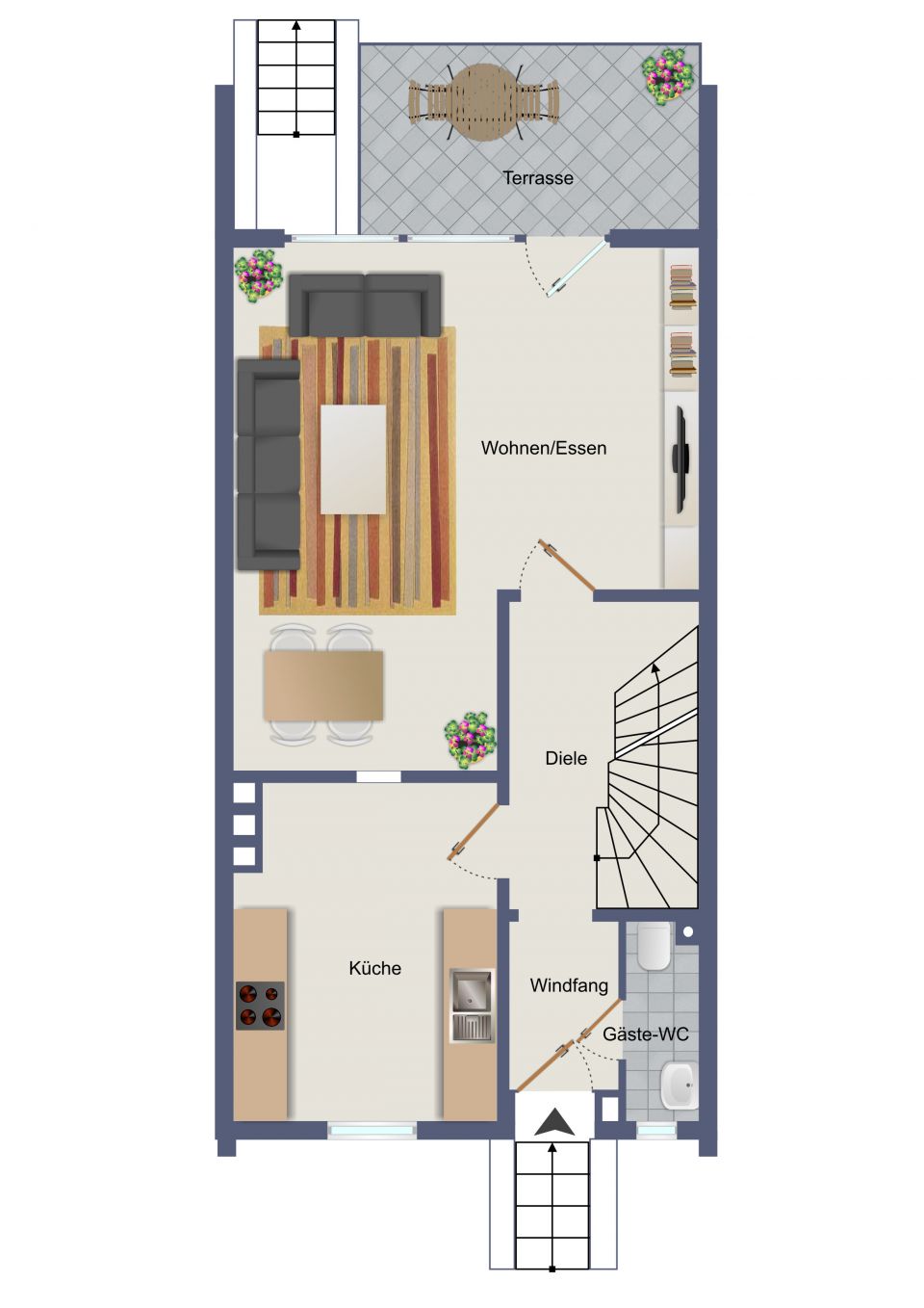 End terraced house in Norderstedt with private garden, double garage and guest apartment